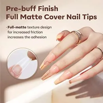 Modelones Long Coffin Nail Tips - Full Matte, 10 Sizes Available