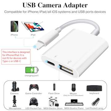 SUNTRSI USB Camera Adapter with Charging Port,Portable USB Female OTG Adapter Suitable for iPhone iP...