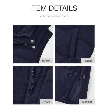 BTFBM Long Puffer Vest Women Quilted Hooded Button Down Zip Up Sleeveless Vests Outerwear Padded Jacket Fall Winter Coat(Navy, Medium)