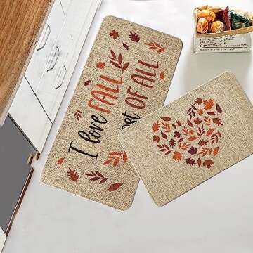 Fall Kitchen Rug I Love Fall Most of All Kitchen Mats Set of 2, Autumn Leaves Heart Farmhouse Party Floor Mat for Home Kitchen Bathroom Decorations - 17x27 and 17x47 Inch