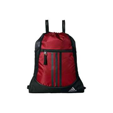 adidas Unisex Alliance Sackpack (12L) Lightweight Athletic Small Drawstring Team Sports Workout Bag, Active Maroon/Black Jersey/Black, One Size