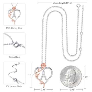 Iefil I Love You Gifts for Her with Rose Box, 925 Sterling Silver Rose Heart Initial J Letter Pendant Necklace Jewelry for Women Anniversary Valentines Day Gifts for Her Girlfriend Wife