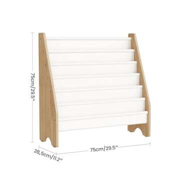 CHOEZON 6-Tier Kids Bookshelf, Sling Kids Bookcase, Magazine and Book Storage Rack, Large Capacity Book Organizer, Book Shelf for Kids Room, Bedroom, Nursery, Playroom, White and Natural MCW07WB