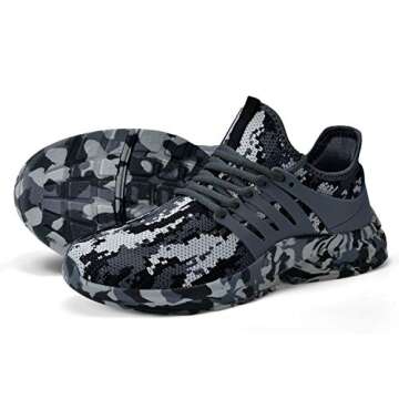 Troadlop Boys Sneakers Lightweight Lace up Athletic Casual Walking Boys Athletic Shoes Camouflage Grey Size M US 6 Big Kid