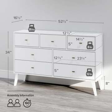 Prepac Milo Mid-Century Modern 7 Drawer Double Dresser for Bedroom, Wide Chest of Drawers, Contempor...