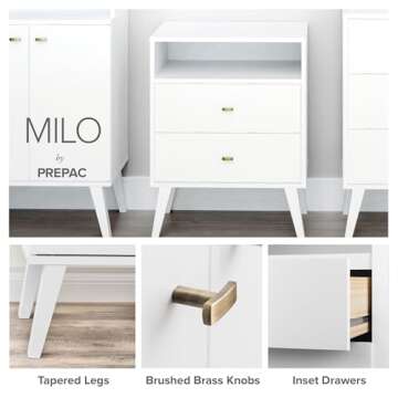 Prepac Milo Mid-Century Modern 7 Drawer Double Dresser for Bedroom, Wide Chest of Drawers, Contemporary Bedroom Furniture, 16" D x 52.5" W x 33.75" H, White, WDBR-1407-1