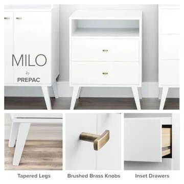 Prepac Milo Mid-Century Modern 7 Drawer Double Dresser for Bedroom, Wide Chest of Drawers, Contemporary Bedroom Furniture, 16" D x 52.5" W x 33.75" H, White, WDBR-1407-1