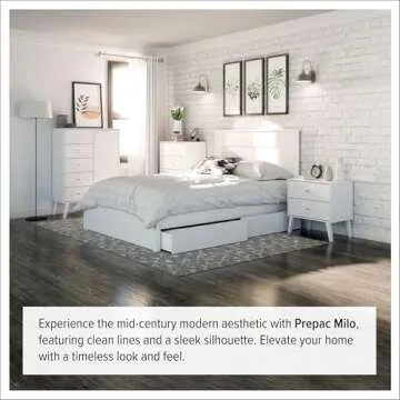 Prepac Milo Mid-Century Modern 7 Drawer Double Dresser for Bedroom, Wide Chest of Drawers, Contemporary Bedroom Furniture, 16" D x 52.5" W x 33.75" H, White, WDBR-1407-1