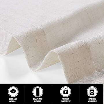 PrinceDeco Natural Linen Blended Curtains Set of 2 Soft Curtain Panels