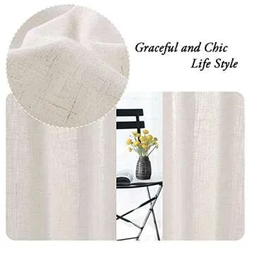 PrinceDeco Natural Linen Blended Curtains Set of 2 Soft Curtain Panels