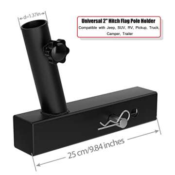 Universal 2 Inches Hitch Flag Pole Holder - Perfect for Jeep, SUV, RV, Pickup, Truck, Camper, Traile...