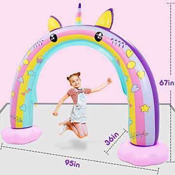 Inflatable Rainbow Sprinkler for Kids, Giant Unicorn Sprinkler for Kids Inflatable Rainbow Arch Sprinkler for Summer Outdoor Backyard Yard Lawn Kids Sprinkler Water Toys for Toddlers Boys Girls Adults