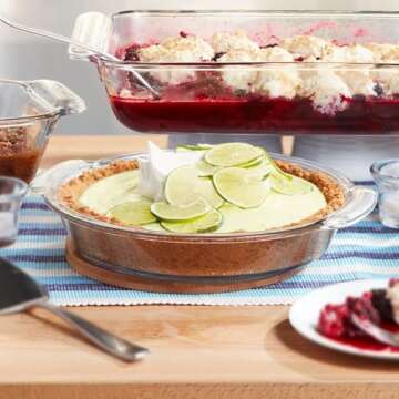 Libbey Baker’s Premium 2 Piece Glass Pie Plate Set, Stackable, 1.4 Qt, Clear Versatile 9 Inch Deep Dish Pie Plate, Pie Plates for Baking and Food Prep