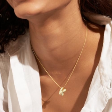 KissYan Bubble Letter Necklace with Sparkling Initial Pendant