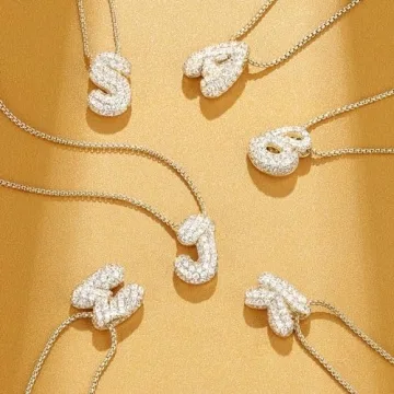 KissYan Bubble Letter Necklace with Sparkling Initial Pendant