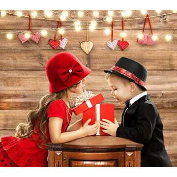 DePhoto Valentine's Day Backdrop Photography Rustic Wooden Board Love Hearts Decration Party Banner Photo Background Holiday Supplies Decor Studio Prop PGT595A 5x7ft