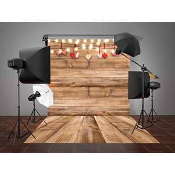 DePhoto Valentine's Day Backdrop Photography Rustic Wooden Board Love Hearts Decration Party Banner Photo Background Holiday Supplies Decor Studio Prop PGT595A 5x7ft