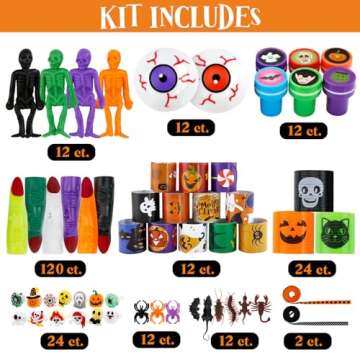 MOREDOTS Halloween Party Favors - 24 Pack (266PCS) Gloves Stuffed Toys Bulk, Non-Candy Halloween Treat Bag Fillers, for School Classroom Kids Toddlers Boys Girls Prizes Party Supplies