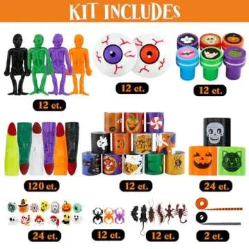 MOREDOTS Halloween Party Favors - 24 Pack (266PCS) Gloves Stuffed Toys Bulk, Non-Candy Halloween Treat Bag Fillers, for School Classroom Kids Toddlers Boys Girls Prizes Party Supplies