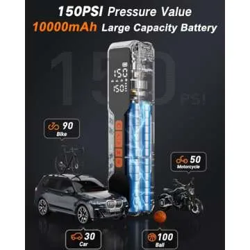 Tire Inflator Portable Air Compressor - 4X Air Pump for Car Tires, 150PSI&10000mAh Portable Tire Inf...