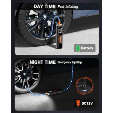 Tire Inflator Portable Air Compressor - 4X Air Pump for Car Tires, 150PSI&10000mAh Portable Tire Inflator for Car, 12DC Air Pump with Pressure Gauge/LED Light, Bike/Motorcycle/Ball/Car Accessories