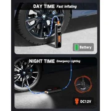 Tire Inflator Portable Air Compressor - 4X Air Pump for Car Tires, 150PSI&10000mAh Portable Tire Inflator for Car, 12DC Air Pump with Pressure Gauge/LED Light, Bike/Motorcycle/Ball/Car Accessories