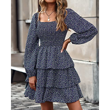 BTFBM Women Square Neck Smocked Dress for Fall 2024