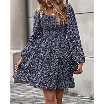 BTFBM Women Square Neck Smocked Dress for Fall 2024