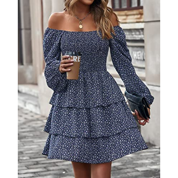 BTFBM Women Square Neck Smocked Dress for Fall 2024