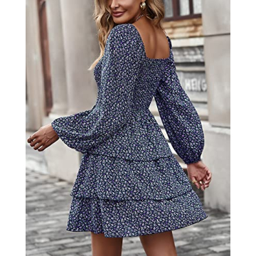 BTFBM Women Square Neck Smocked Dress for Fall 2024