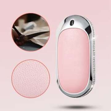 RUABIBAN Compatible with Mercedes Benz Key Fob Cover with Keychain, Pink Genuine Leather Crystal Key Case Protection Shell Fit for 2020 2021 2022 Mercedes Benz S G E Class Smart Remote Key