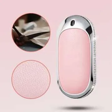 RUABIBAN Compatible with Mercedes Benz Key Fob Cover with Keychain, Pink Genuine Leather Crystal Key Case Protection Shell Fit for 2020 2021 2022 Mercedes Benz S G E Class Smart Remote Key