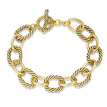 UNY JEWEL Twisted Cable Wire Link Chain Bracelet Two Tone Designer Brand Inspired Women Jewelry Vale...