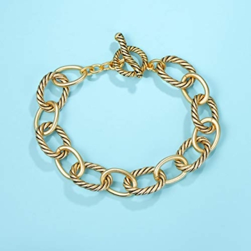 UNY JEWEL Twisted Cable Wire Link Chain Bracelet Two Tone Designer Brand Inspired Women Jewelry Valentine (Matt Gold)
