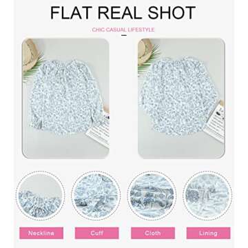 Dokotoo Womens Boho Tops and Blouses V Neck Floral Printed Long Sleeve Ladies Summer Chiffon Shirts with Drawstring Medium Sky Blue