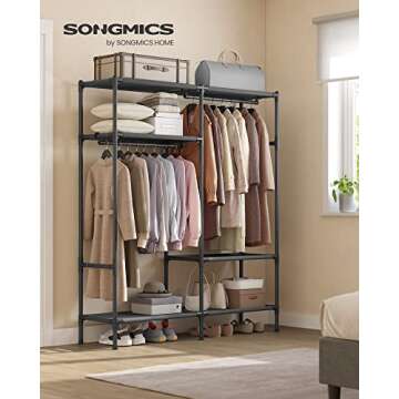 SONGMICS Heavy Duty Clothes Rack, 65 Inch Freestanding Portable Wardrobe with Hanging Rails and Shel...