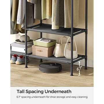 SONGMICS Heavy Duty Clothes Rack, 65 Inch Freestanding Portable Wardrobe with Hanging Rails and Shelves, Total Load 242 lb, Easy Assembly, for Cloakroom, Bedroom, Black URDR201B02