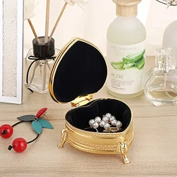 Hipiwe Vintage Metal Jewelry Box with Heart Shape Design