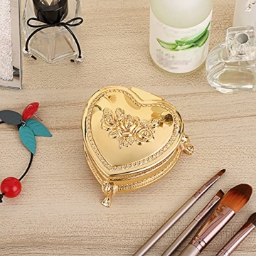 Hipiwe Vintage Metal Jewelry Box with Heart Shape Design