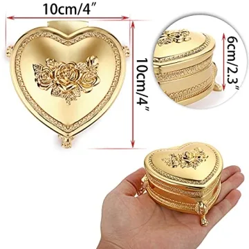 Hipiwe Vintage Metal Jewelry Box with Heart Shape Design