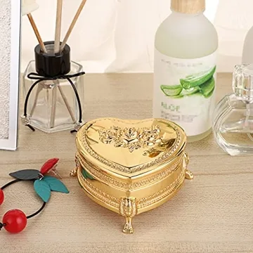 Hipiwe Vintage Metal Jewelry Box with Heart Shape Design