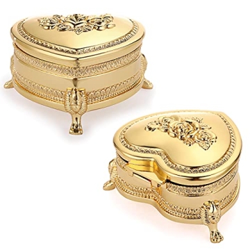 Hipiwe Vintage Metal Jewelry Box with Heart Shape Design