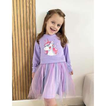 Arshiner Baby Long Sleeve Dress Patchwork Tulle Tutu Girls Birthday Party Dresses Mauve Clothes 2t D...