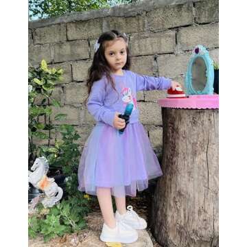 Arshiner Baby Long Sleeve Dress Patchwork Tulle Tutu Girls Birthday Party Dresses Mauve Clothes 2t Dresses for Girls