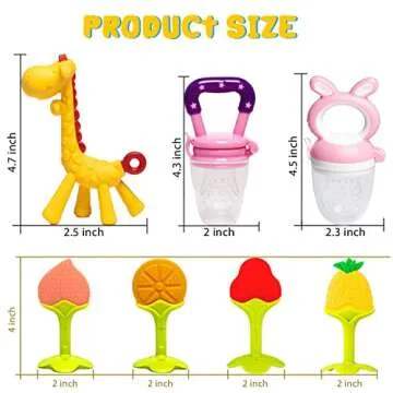 HONGTEYA Teething Toys for Babies 0-6 Months 6-12 Months 6 Pack- 4 Teethers, 2 Fruit Feeders for Newborn Infants BPA Free Natural Organic Freezer Silicone Baby Teethers Set(Pink)