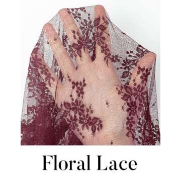 MEROKEETY 2024 Fall Womens Lace Sheer Mesh Long Sleeve Top Crewneck Sexy Y2k See Through Going Out Blouse Shirts, Burgundy, Small