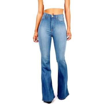 Jack David Wax Jean Womens Junior 70s Trendy Slim Fit Flared Bell Bottom Denim Jeans Pants