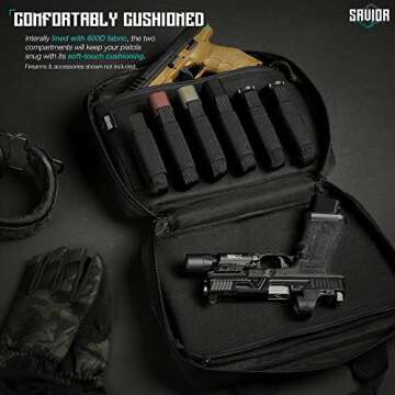 Savior Equipment Specialist Series Tactical Double Scoped Handgun Firearm Case Pistol Bag for Outdoor Hunting Shooting Range, Lockable Compartment, Additional Magazine Storage Slots