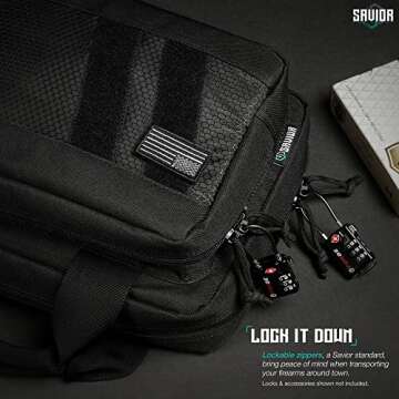 Savior Equipment Specialist Series Tactical Double Scoped Handgun Firearm Case Pistol Bag for Outdoor Hunting Shooting Range, Lockable Compartment, Additional Magazine Storage Slots