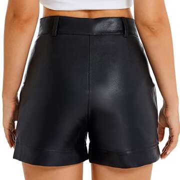 Everbellus High Waisted Faux Leather Shorts Womens Pockets Wide Leg Shorts Black Medium